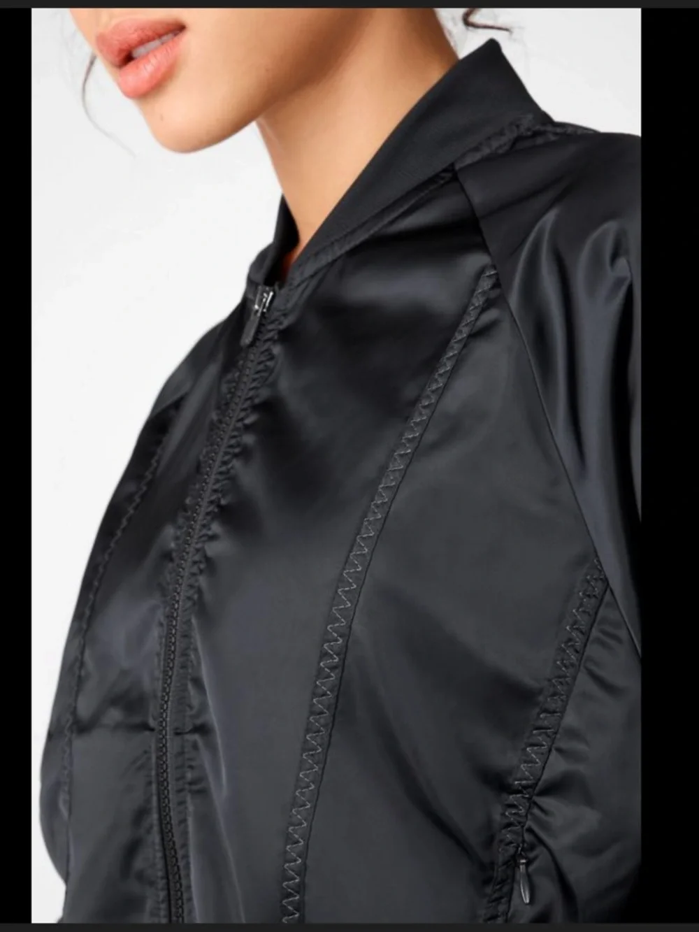 Fabletics Tori Woven Black Satin-Look Bomber Jacket